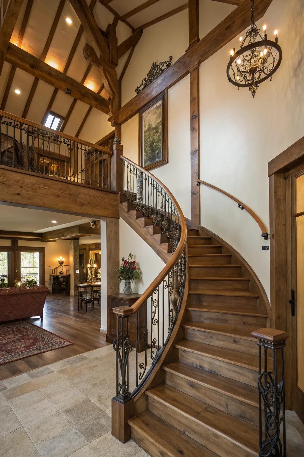 Elegance and charm are infused with curved railings.