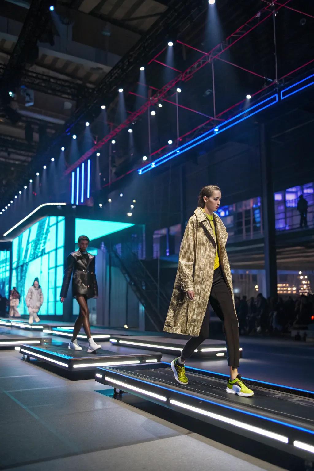 Moving decks add a vibrant and modern touch to the fashion runway.