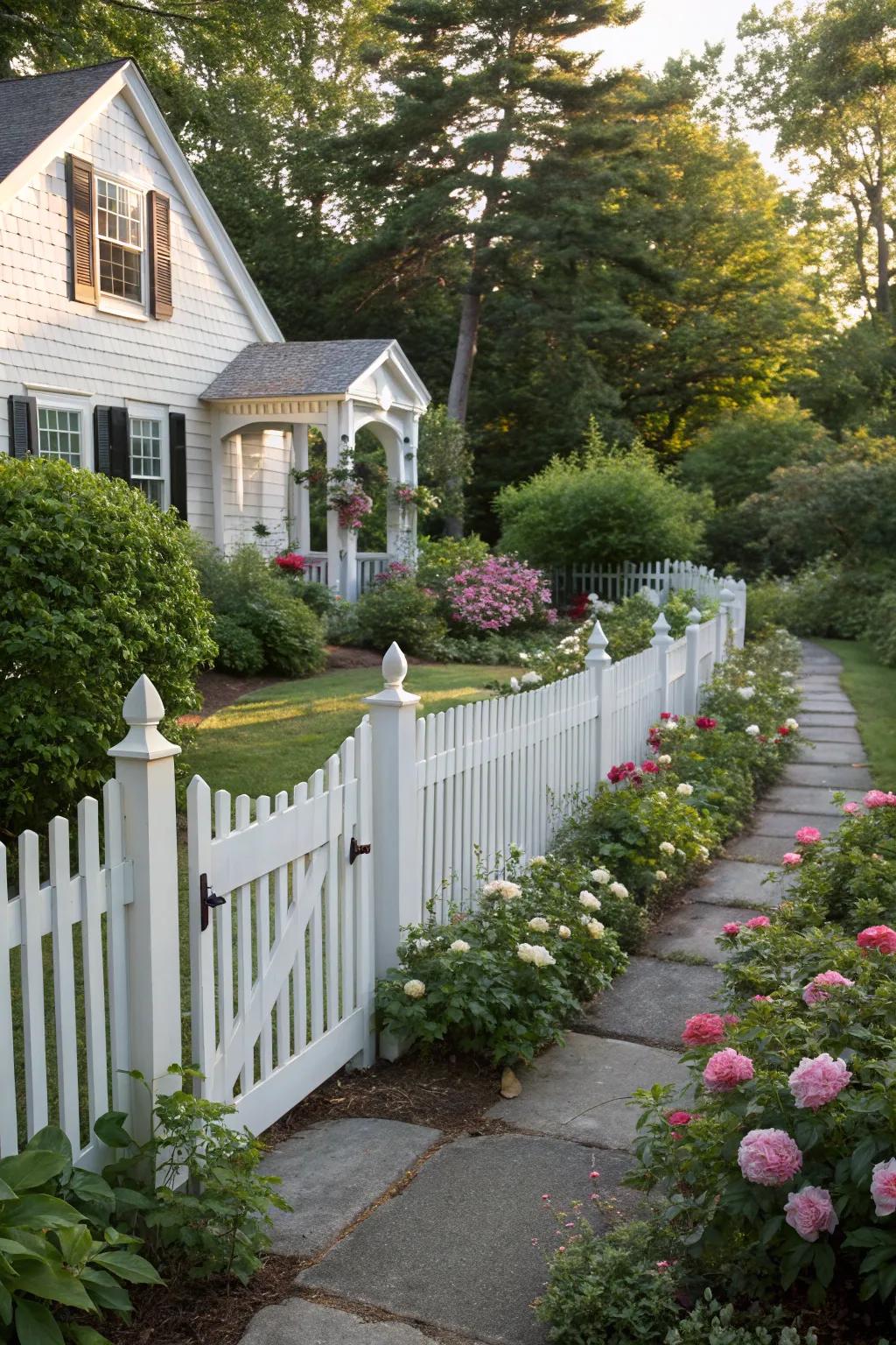 A classic white picket fence never goes out of style.