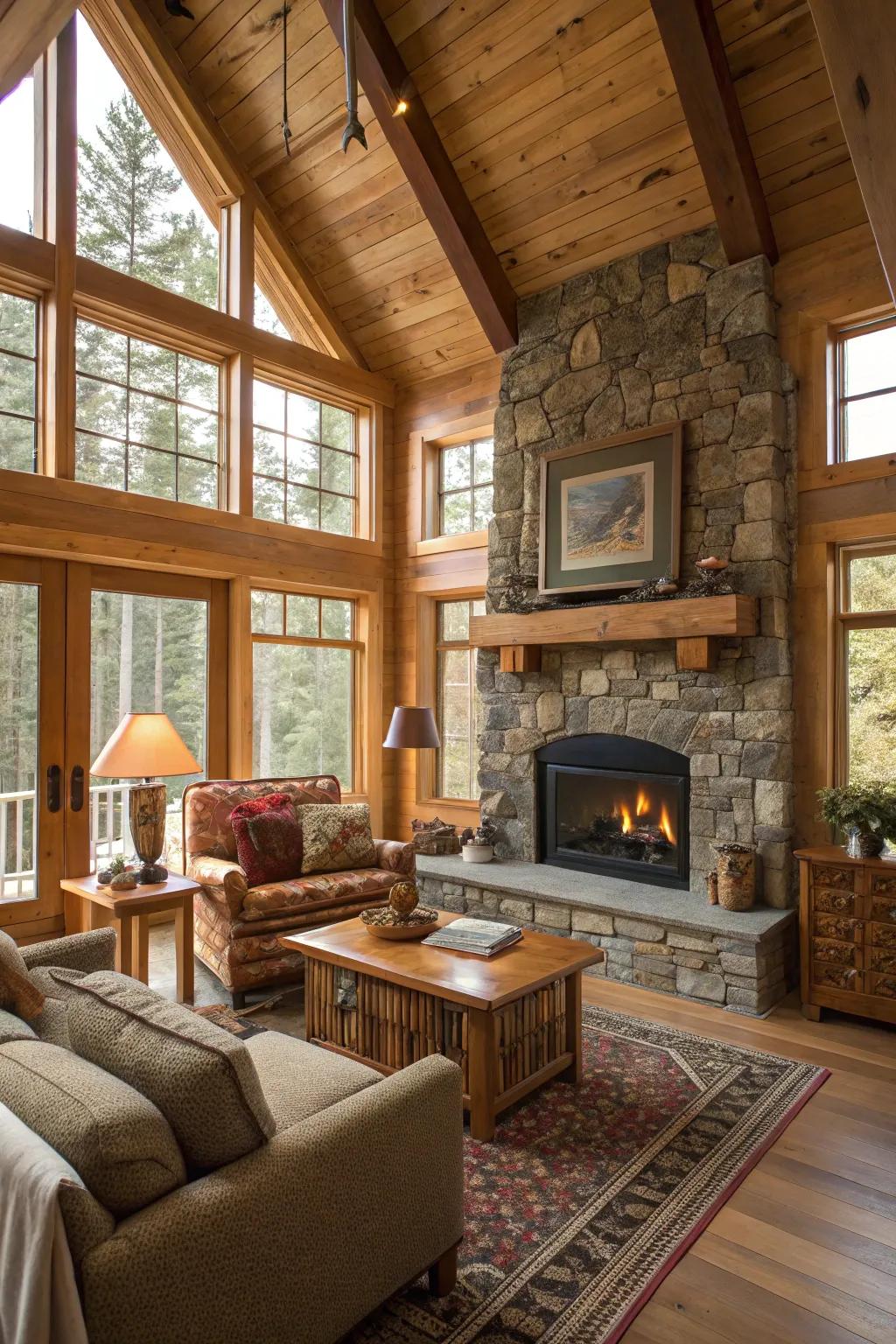 Timber accents bring a rustic charm to this bright and airy living space.