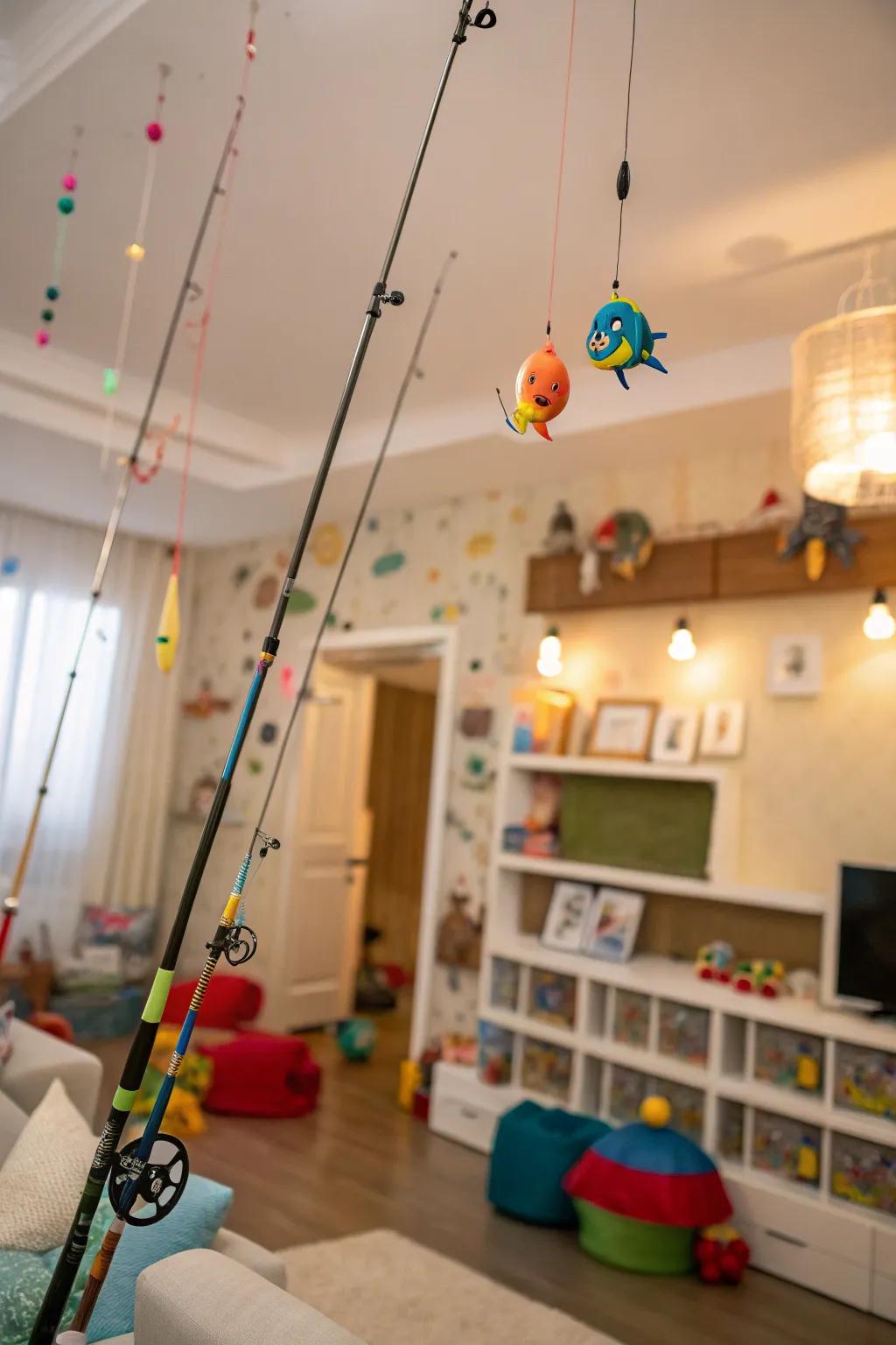 Angling poles bring adventure and fun to a child’s room.