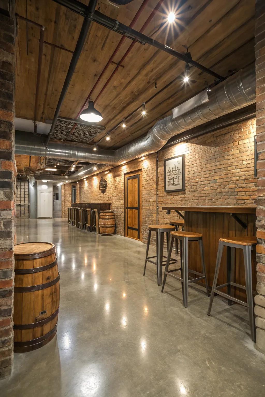 Polished concrete floors create a rustic industrial ambiance.