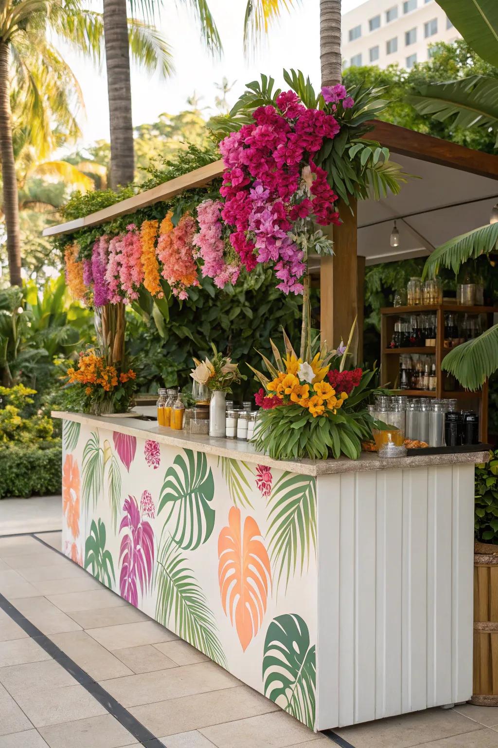 Themed flower bars transport guests to another world.