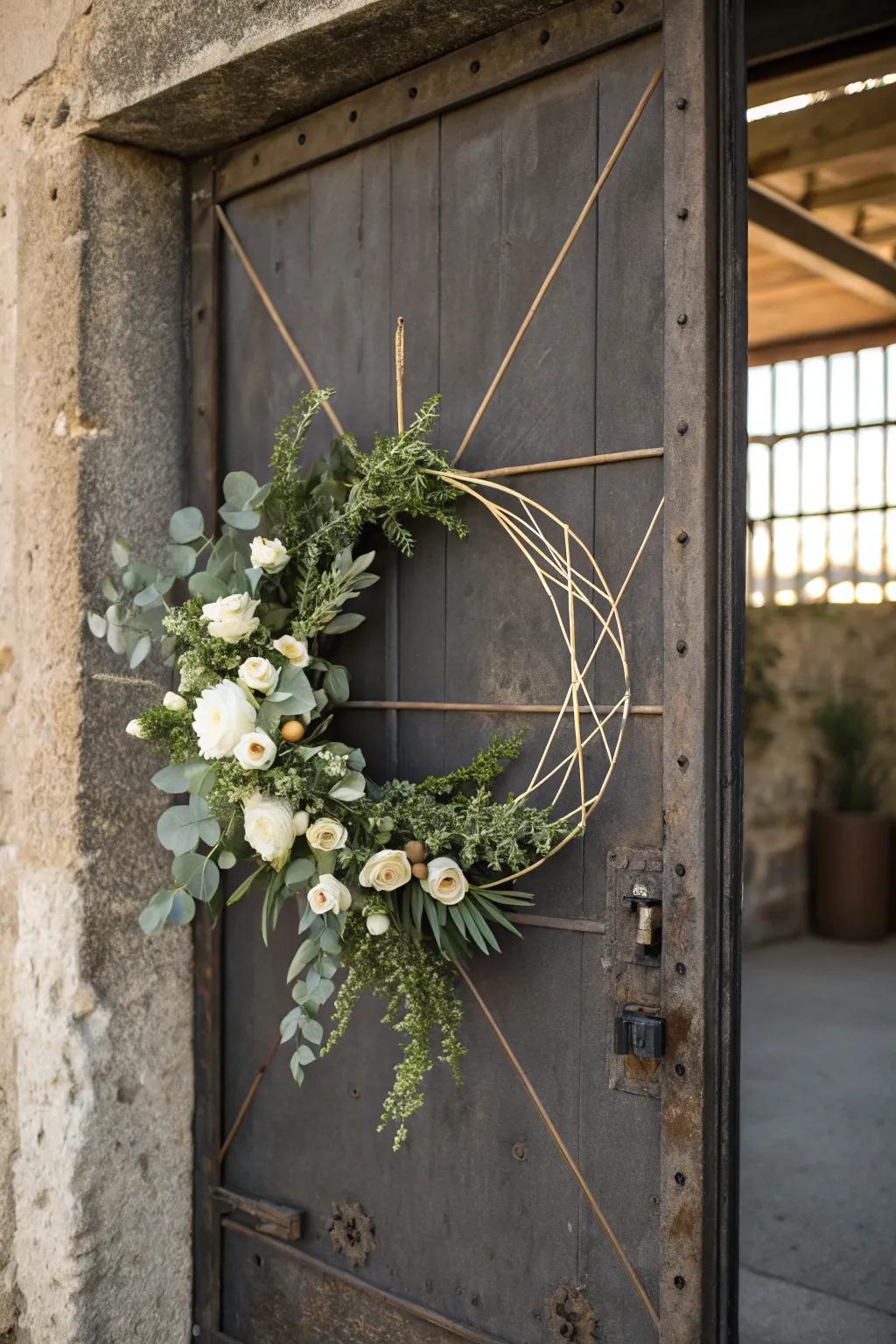 Contemporary style with an angular wreath.