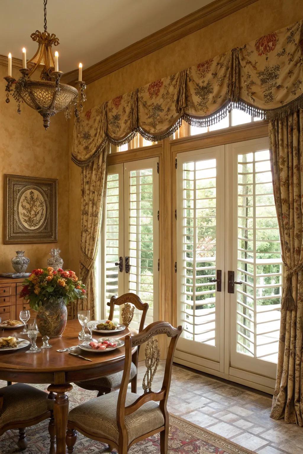 Decorative coverings and window blinds add charm and functionality to windows.