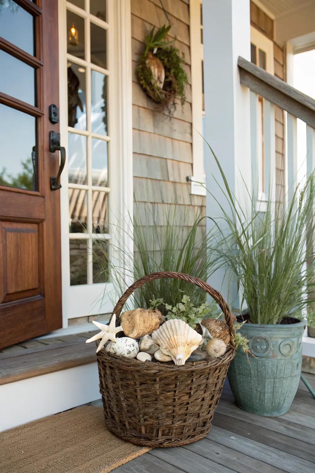 Seashells and shoreline grass infuse your door with seaside allure.