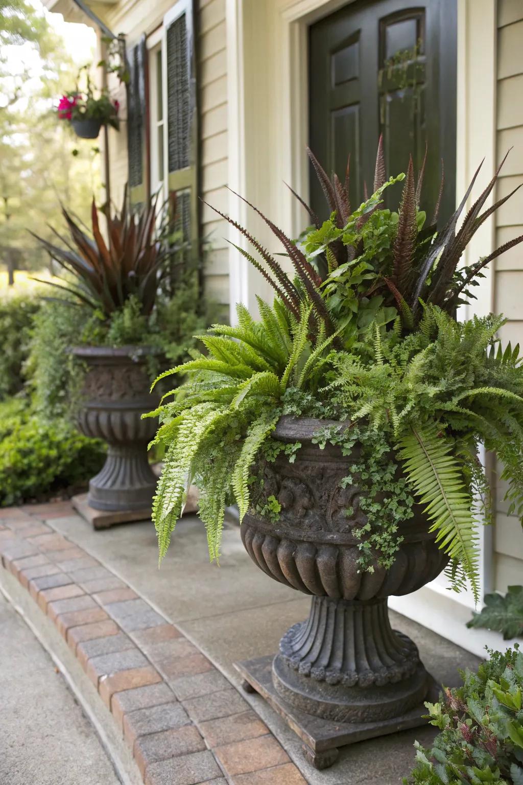Pair varying textures to create a rich, dynamic planter.