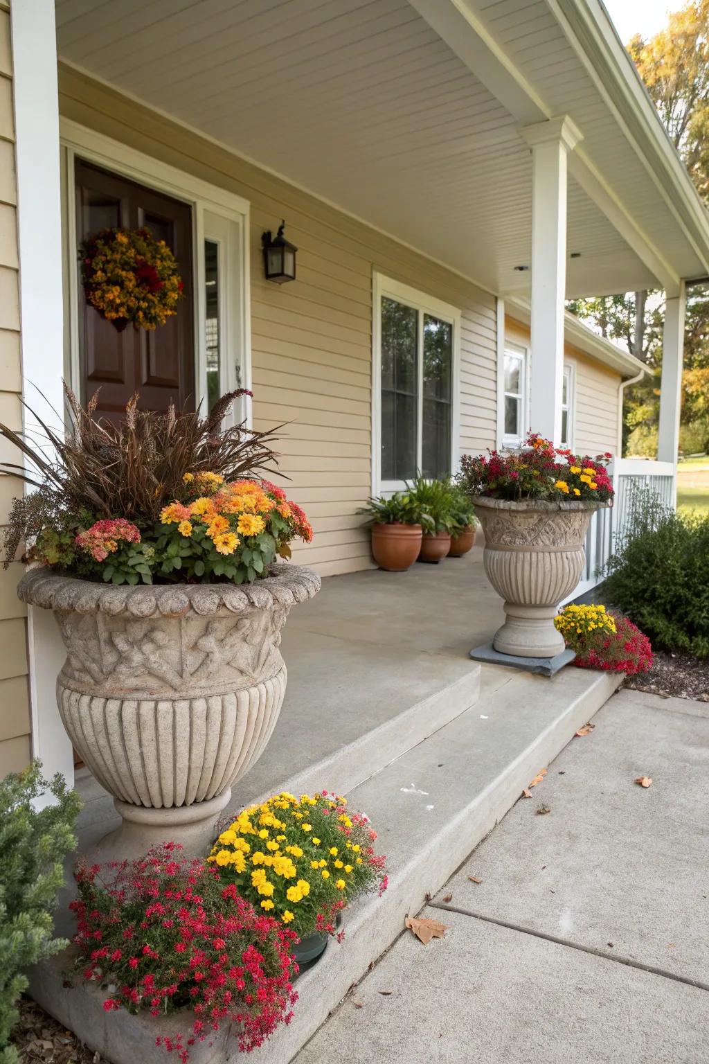 Plant pots add seasonal charm.