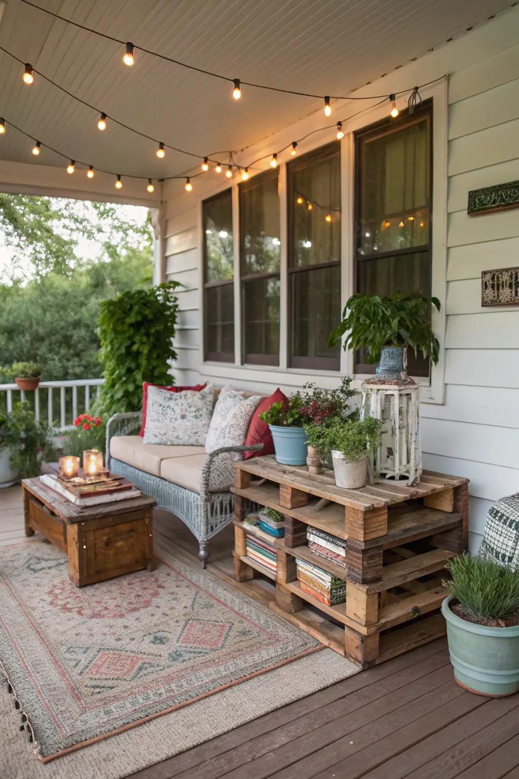 An upcycled pallet table includes rustic appeal to your veranda.