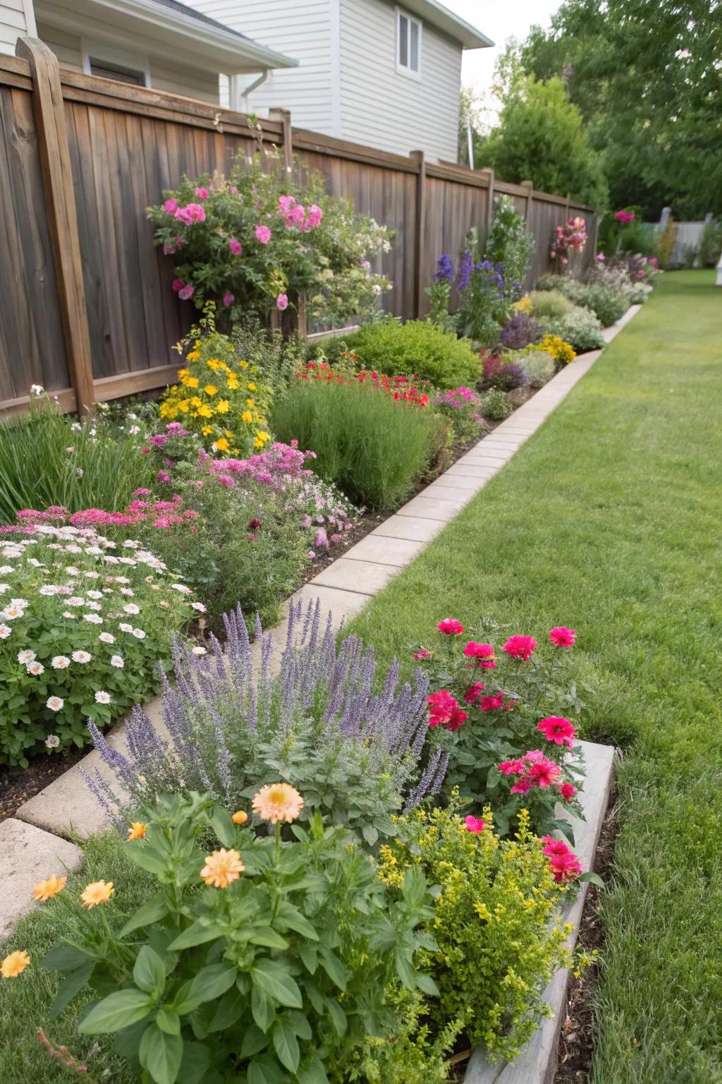 Herbs and flowers coalesce, forming a functional and fragrant garden.