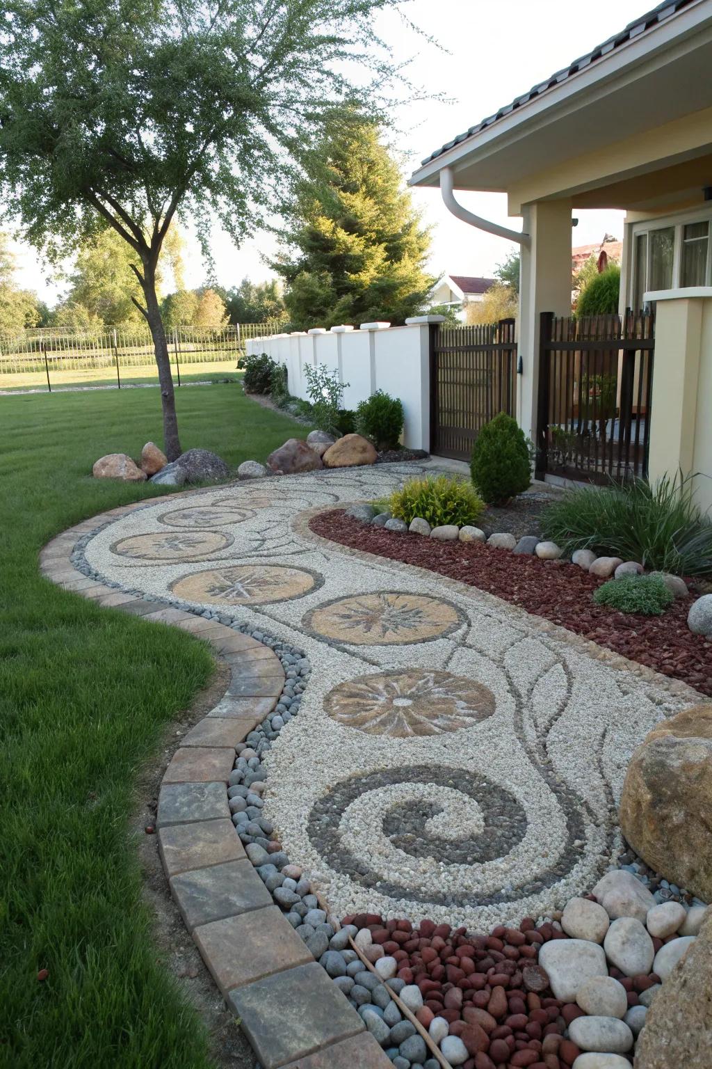 Artistic gravel motifs inject a creative stroke upon the landscape.