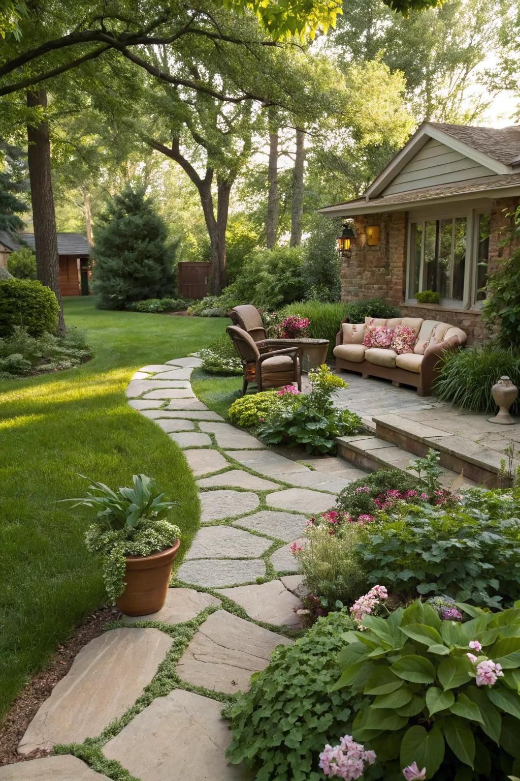 Lead guests in with a charming unaltered stone walkway.