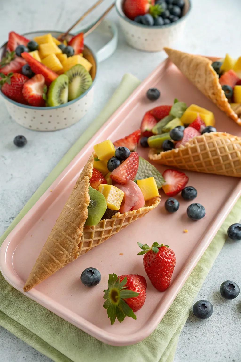 Fruit horns provide a fun and easy-to-handle serving option.