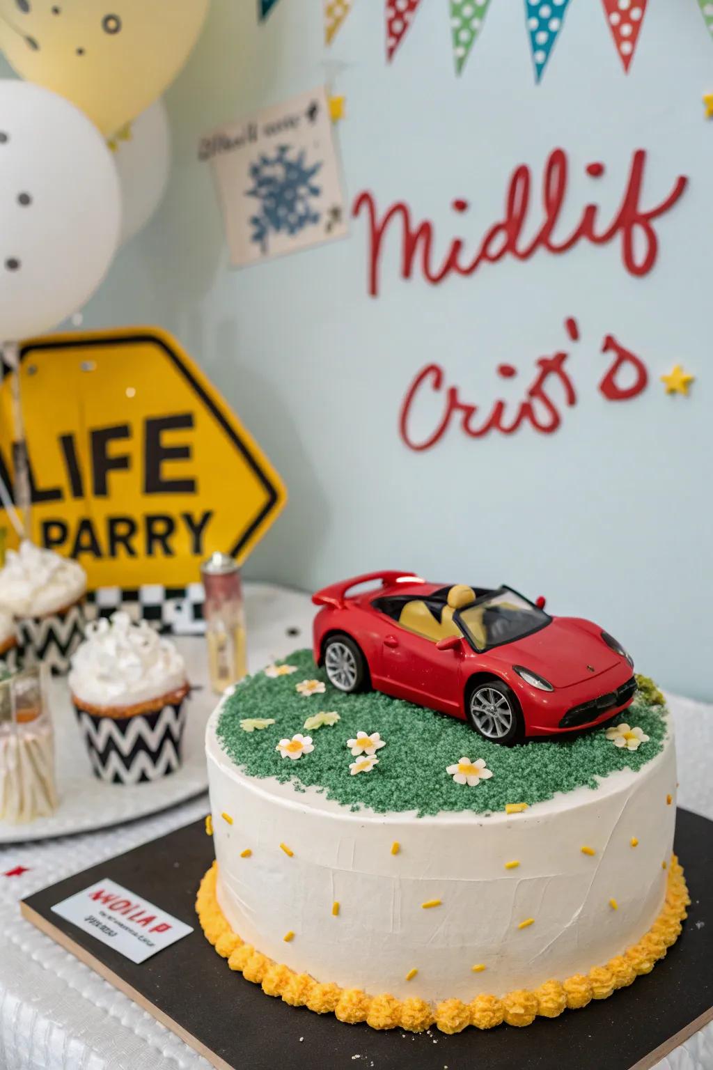 Celebrate life's adventures with this midlife crisis cake!