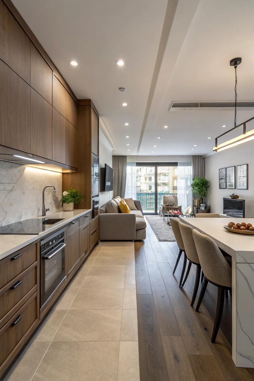 A peninsula combines function and style between spaces.