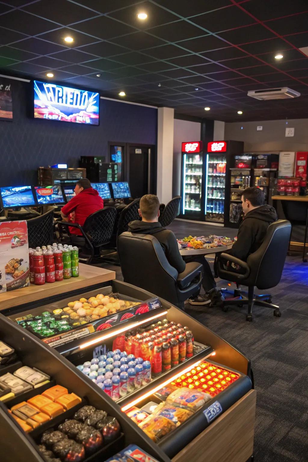 A refreshment station providing convenient access to refreshments during gaming sessions.