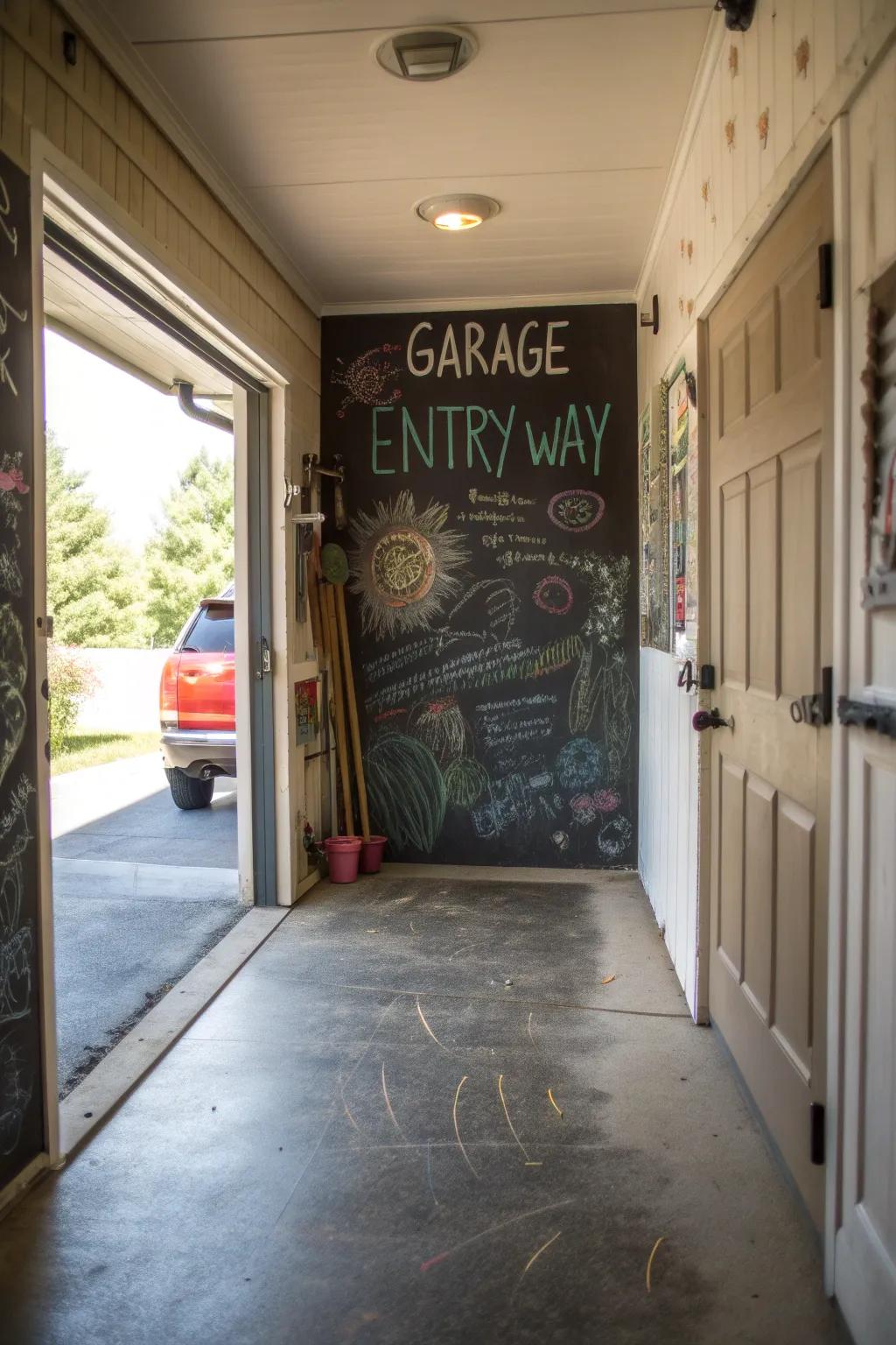 A chalkboard wall adds a creative and functional element to your entryway.