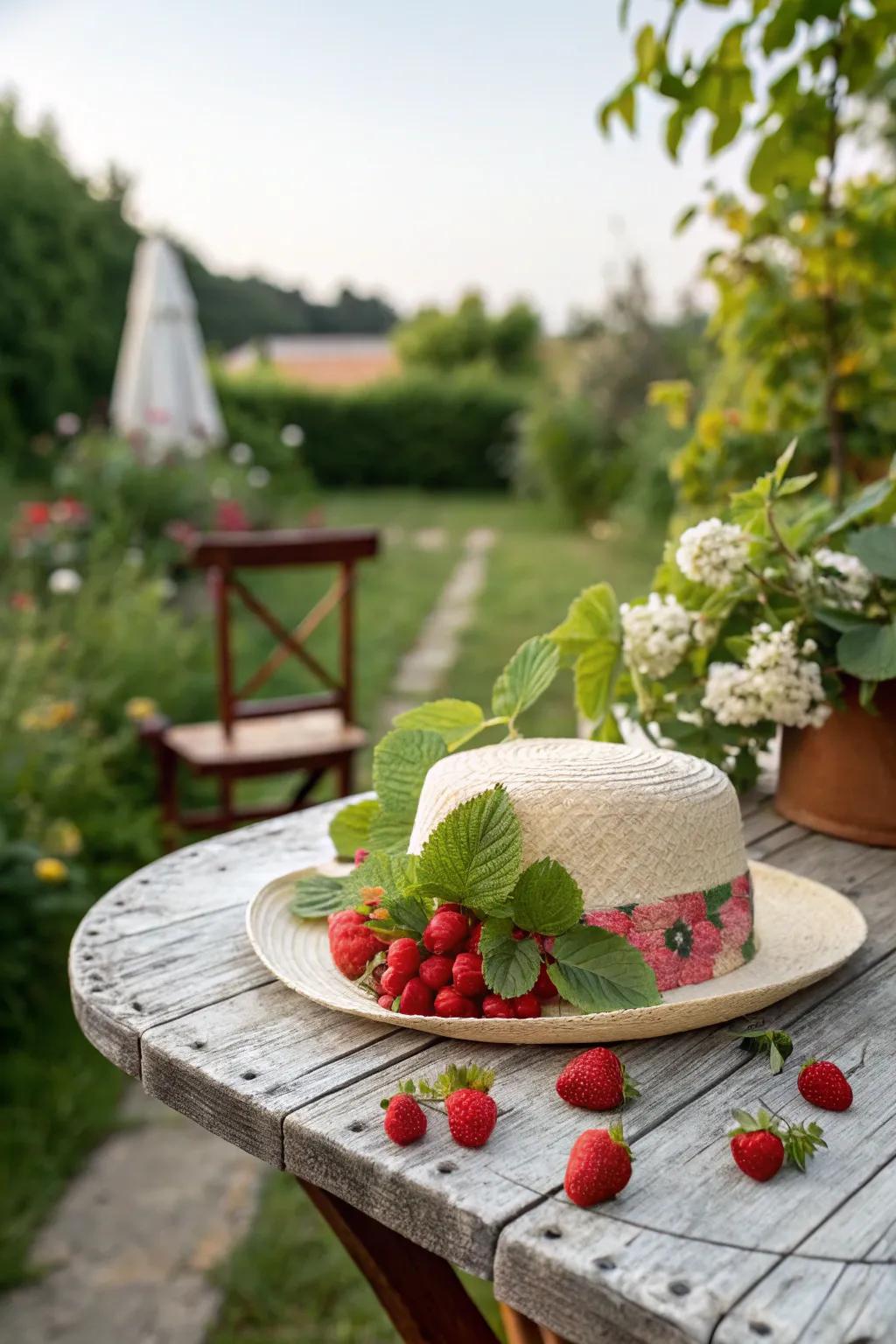 Fruitful fun hat for a playful summer party look.