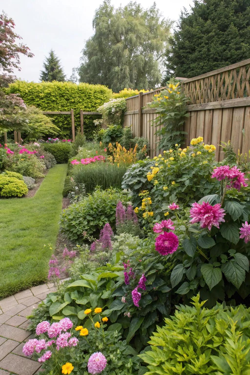 Seasonal plants sustain a vibrant garden throughout the year.