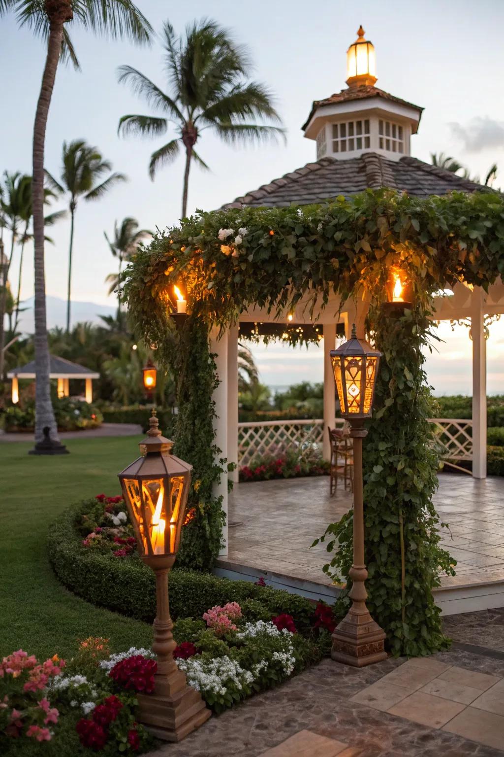 Tiki lights infuse your gazebo with a tropical, exotic flair.
