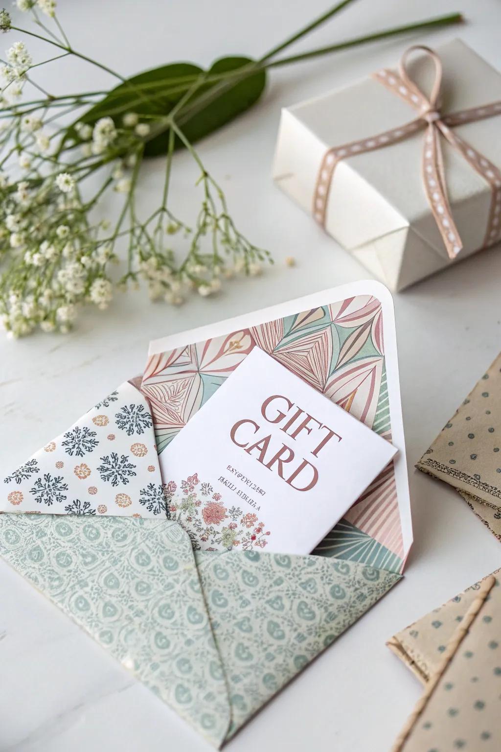 Origami envelopes enhance gift card presentations with an artistic flair.