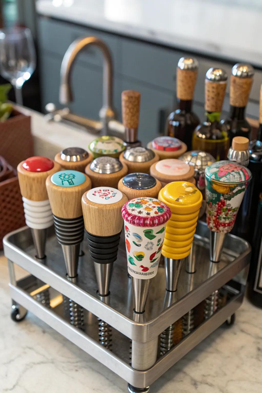 Keep bottles fresh with themed closures.