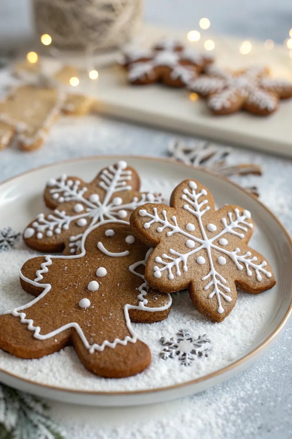 Snowflake-adorned gingerbread men perfect for winter celebrations.