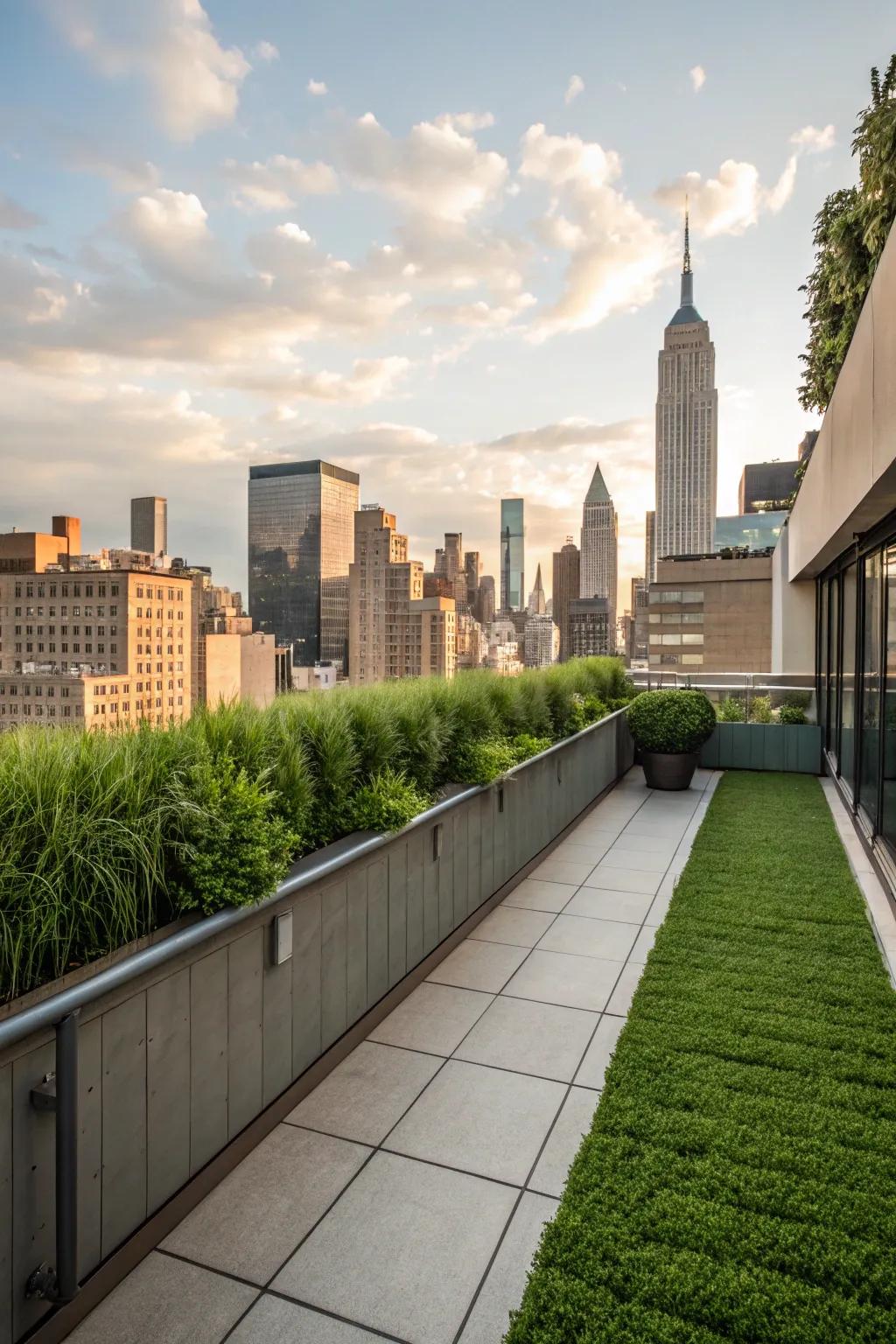 A rooftop terrace becomes a green hideaway with the addition of a vertical garden.