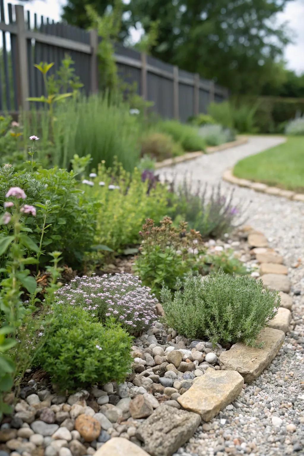 An aromatic herb stone flower garden
