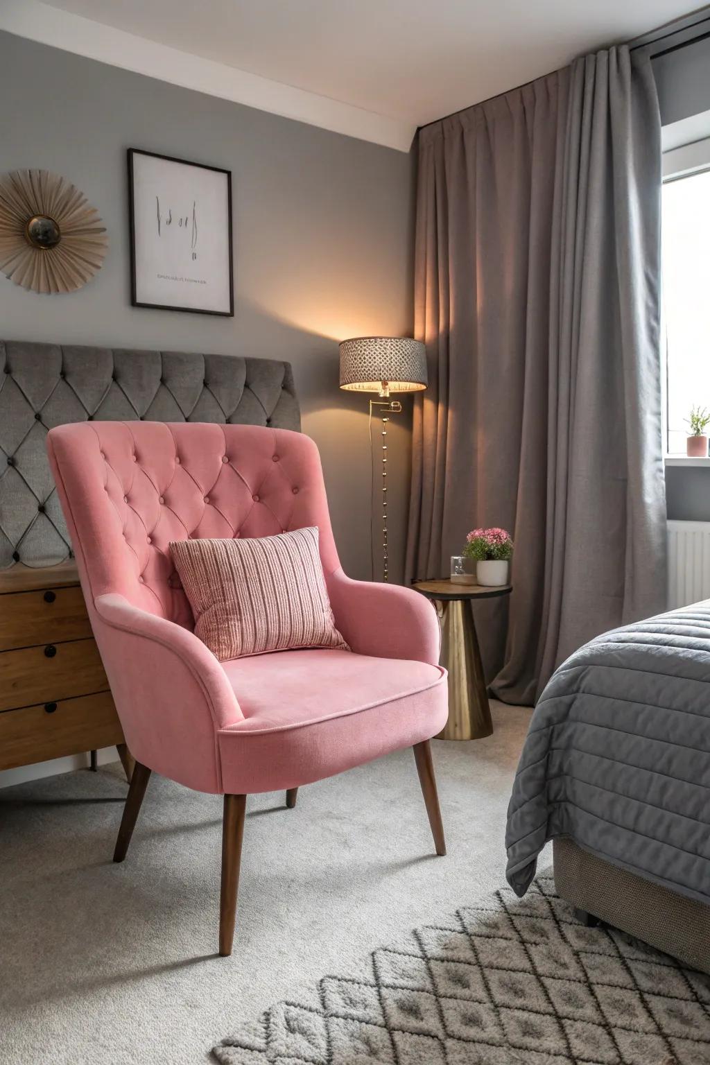 A pink seating piece makes a bold statement and acts as a focal point.