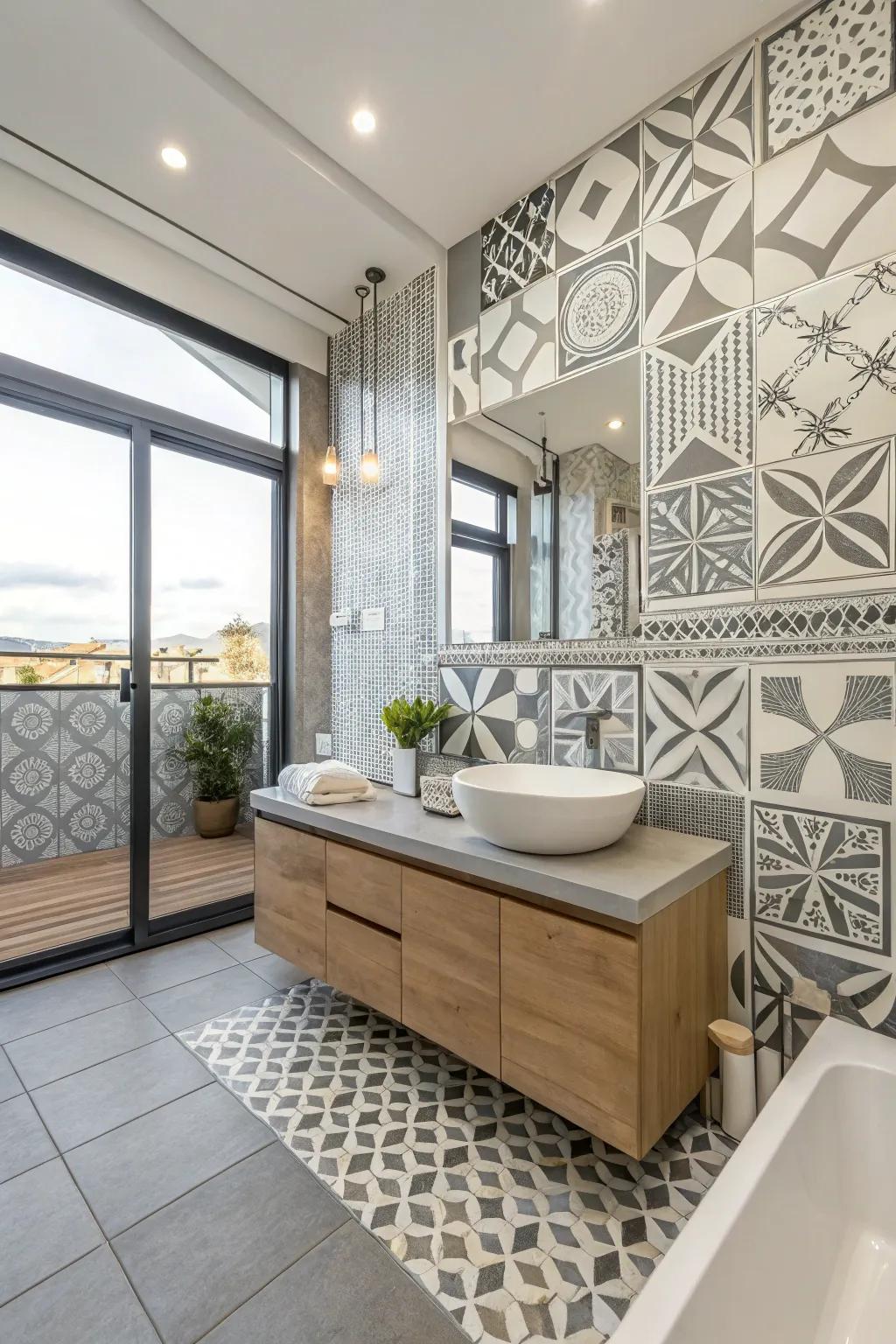 Geometric designs create a striking visual focal point.