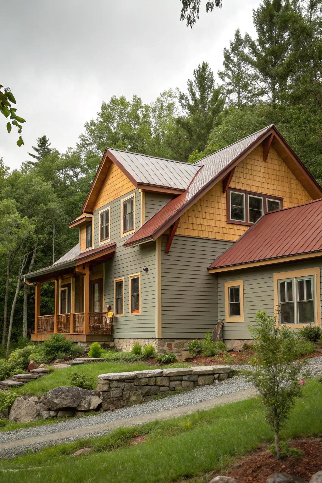 Warm grey with earthy hues creates a cozy and inviting exterior.