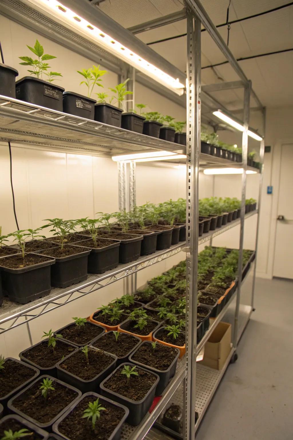 Compact containers allow for efficient use of space in urban grow rooms.