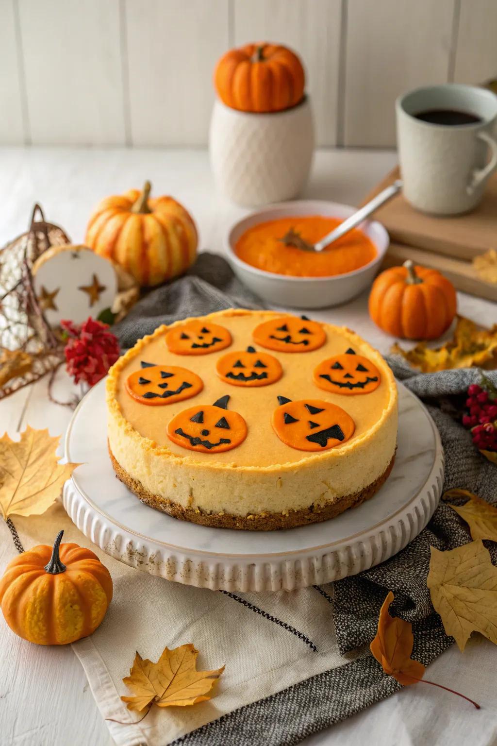 Jack-o'-lantern visages contribute a traditional Halloween allure.