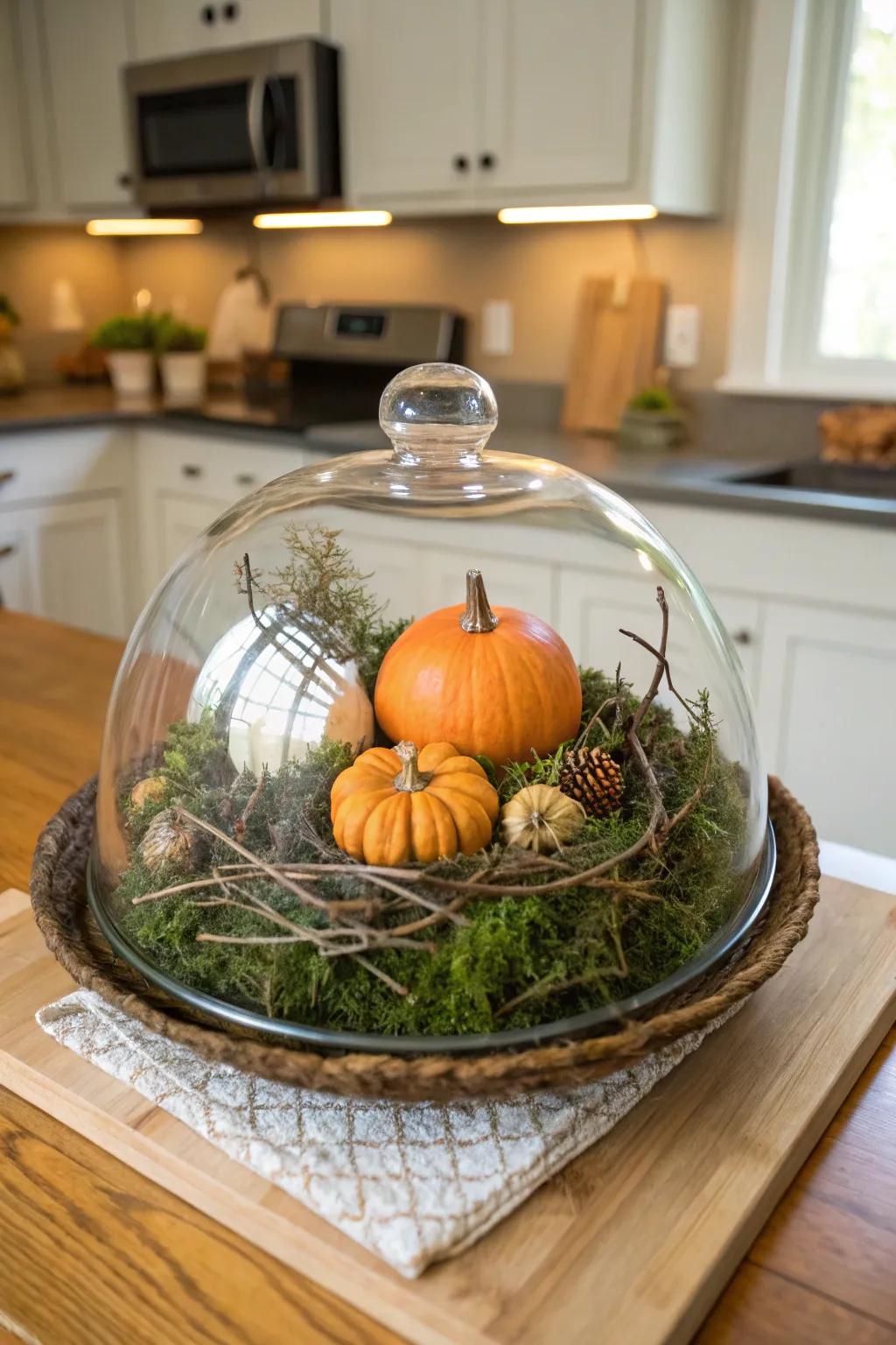 A fusion of nature and spookiness beneath a display case.