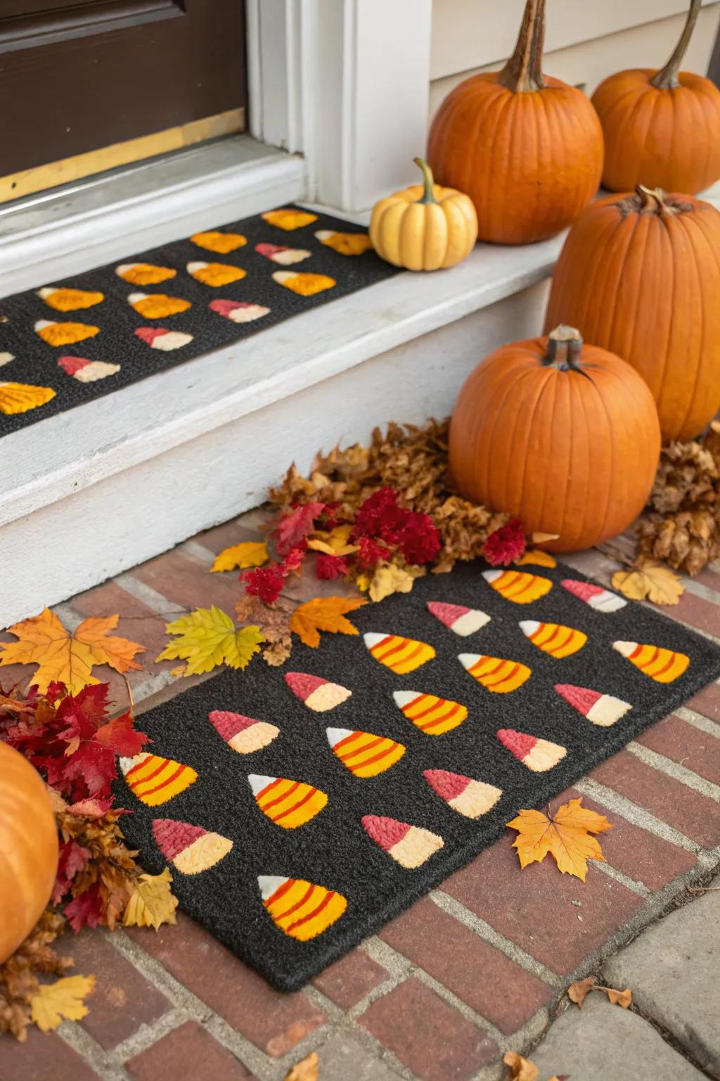 Candy corn designs add a sweet touch to Halloween decor.