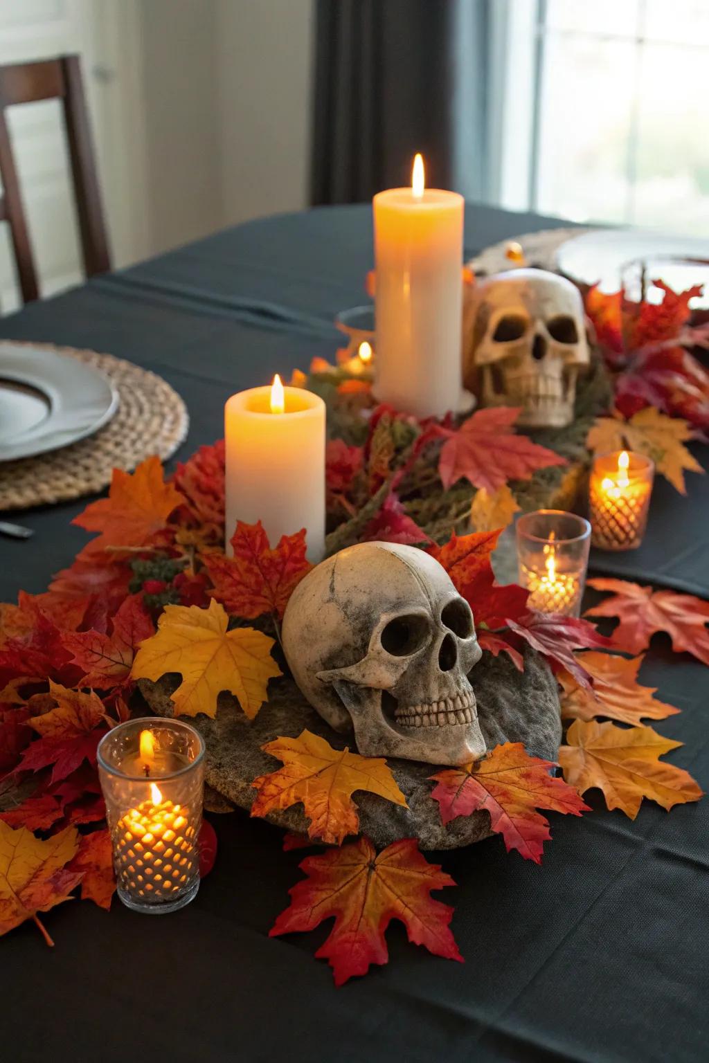 Unsettling table accents establish the mood for a spooky occasion.
