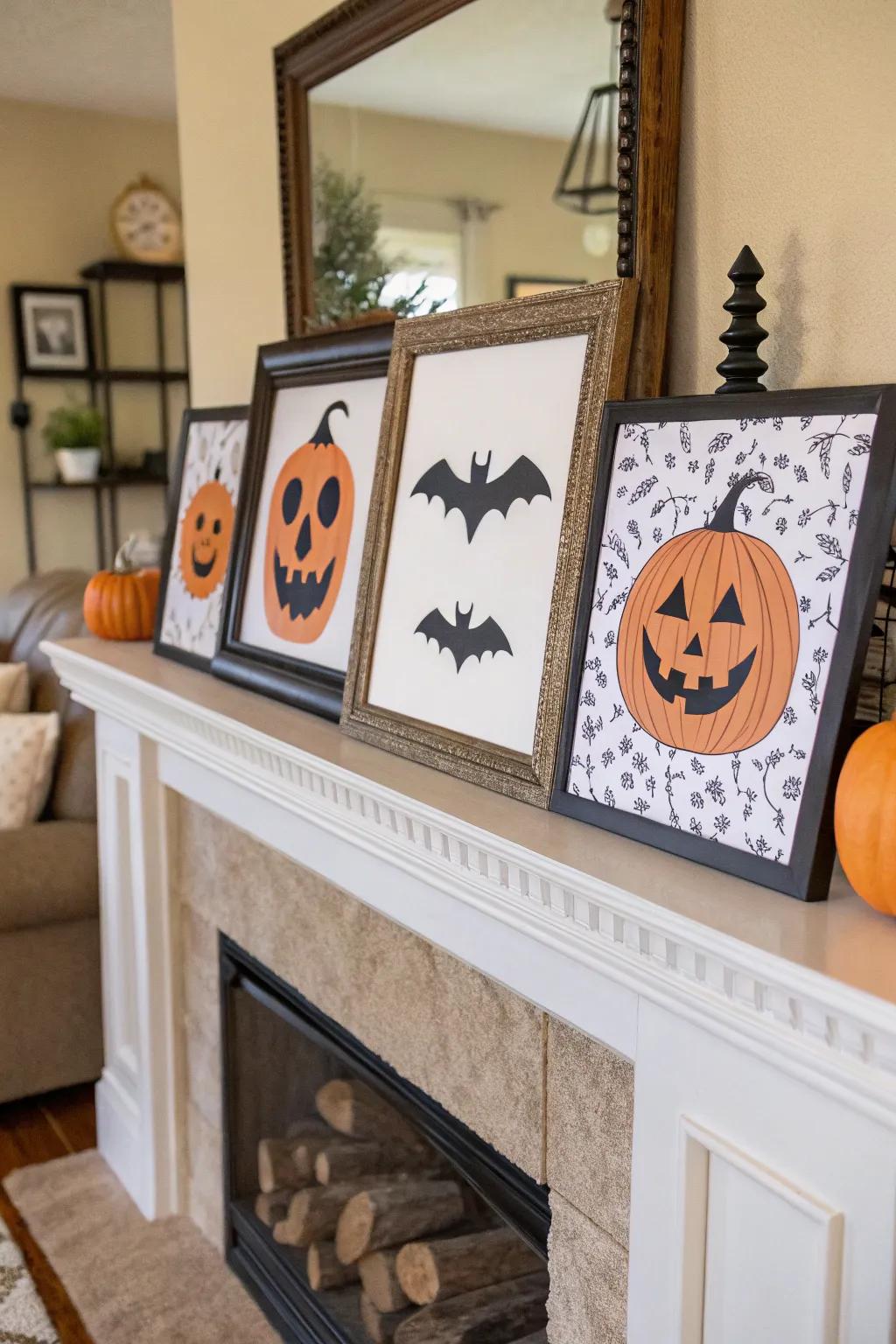 Framed Halloween printables, simple to create for a quick decor solution.