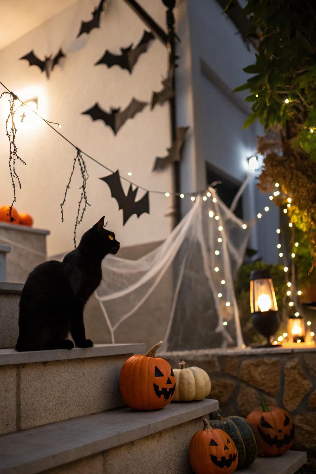 Embrace traditional Halloween emblems using a dark felines and aerial mammals theme.