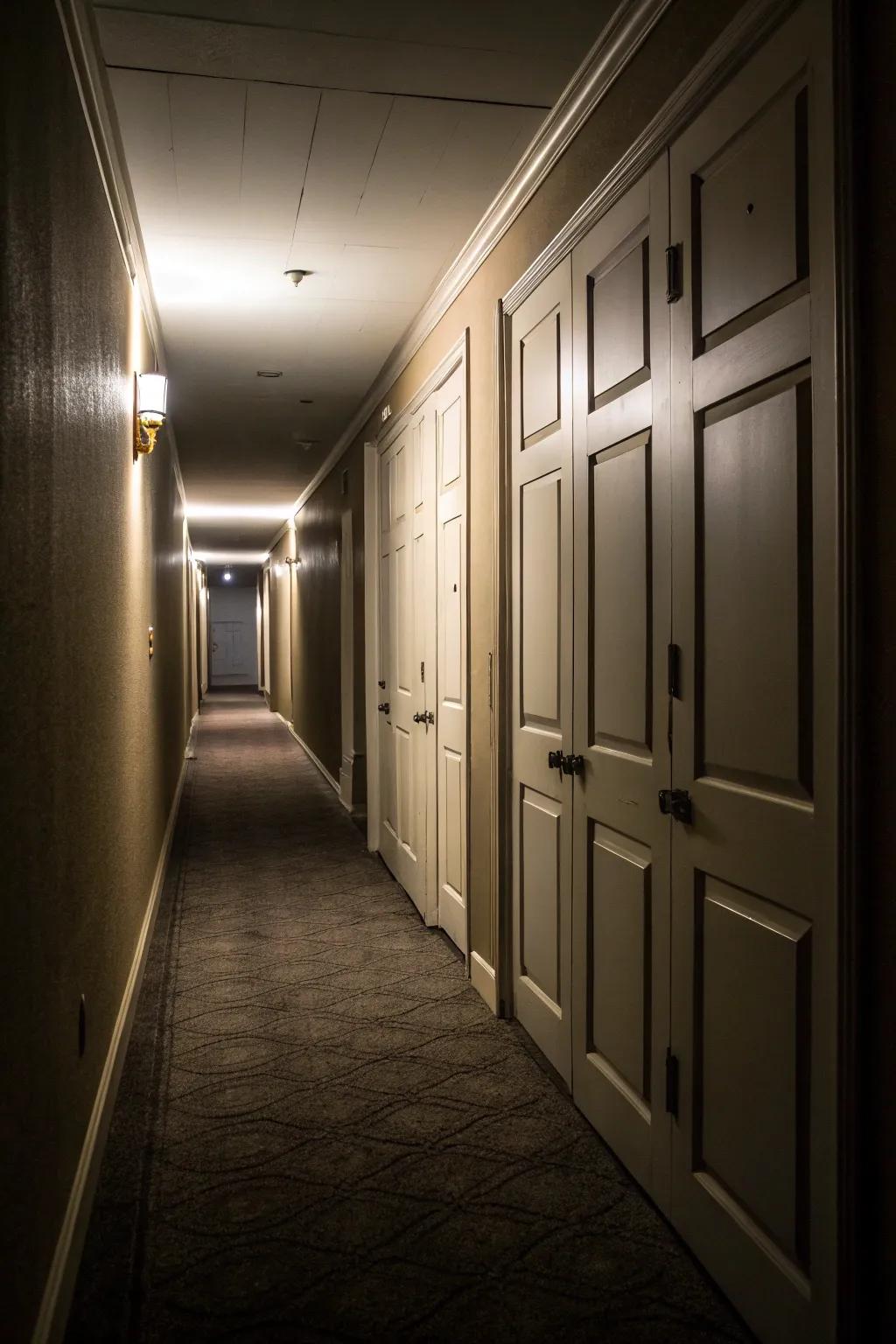 Create intrigue using hidden closet panels.