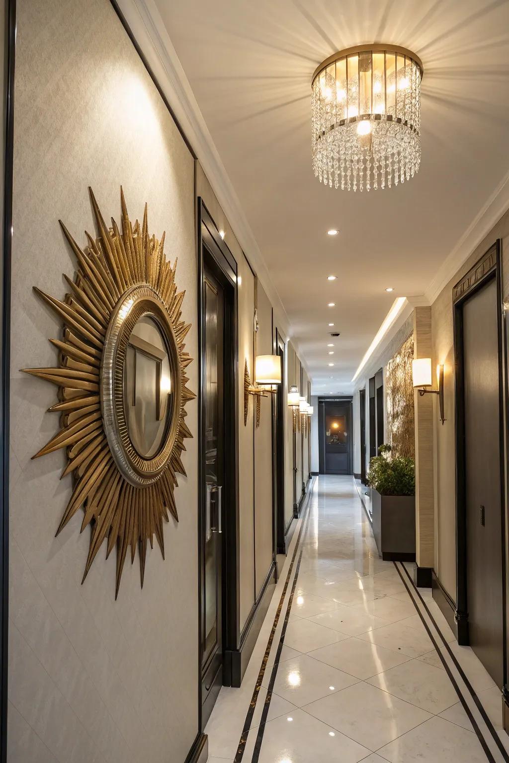 Sunburst mirrors make a daring, energetic statement.