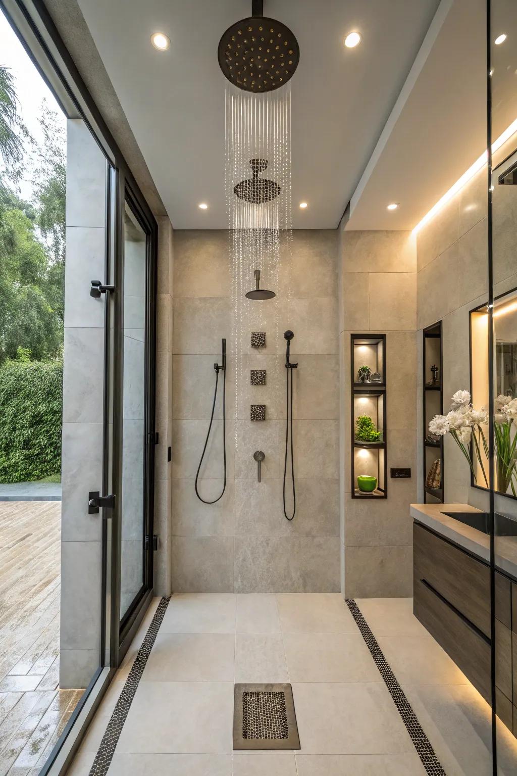Get a neat look by lining up showerheads straight.
