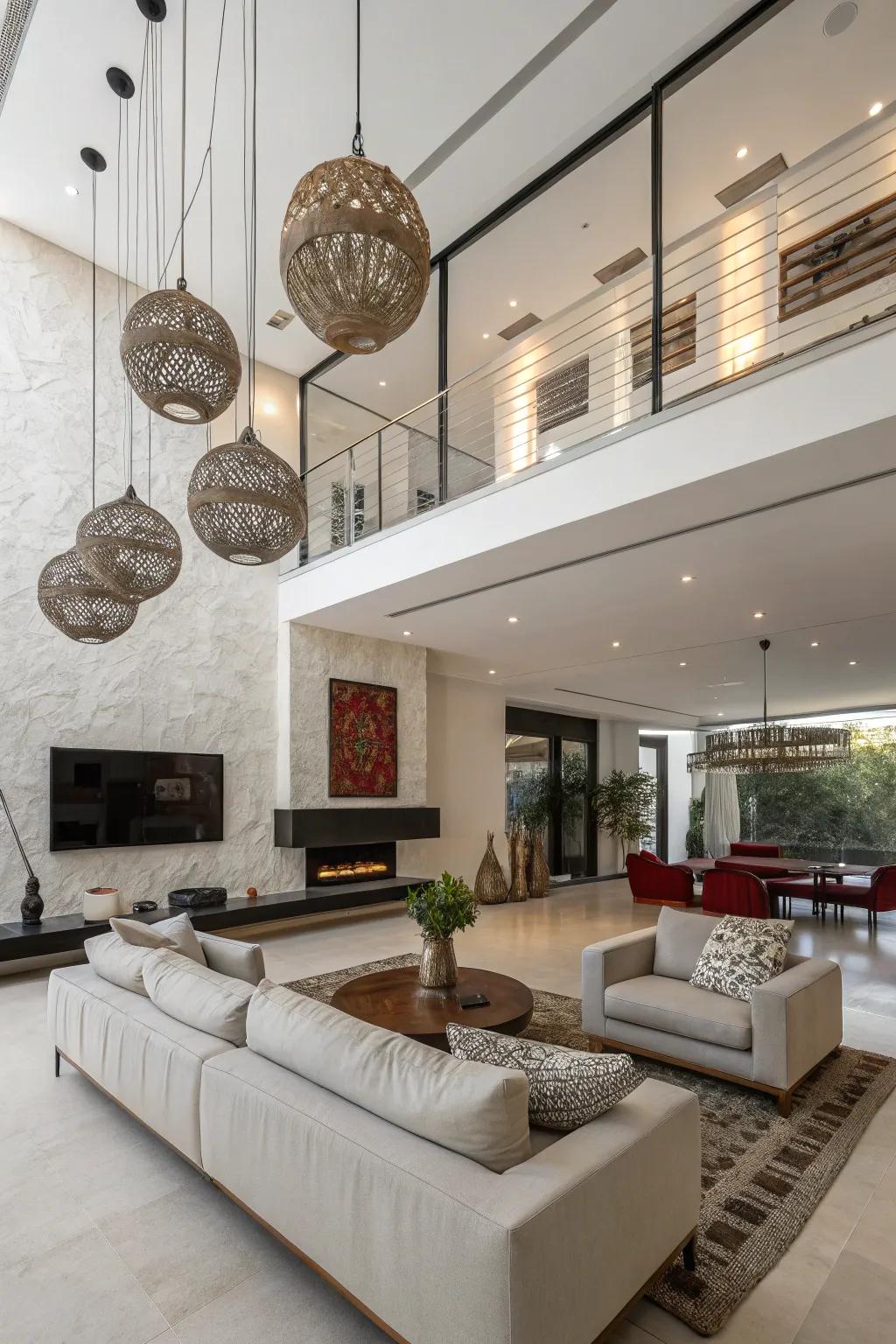 Suspended sculptures contribute an artistic element to your decor.