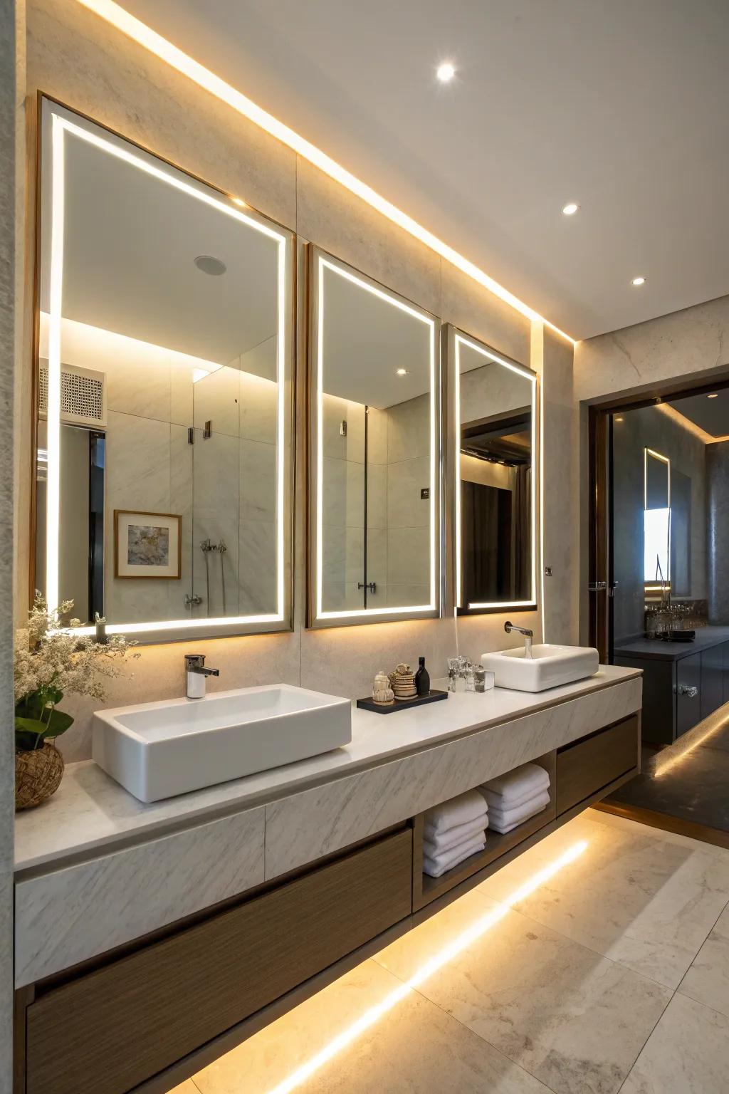 Mirrors with backlights provide a modern, energy-efficient solution.