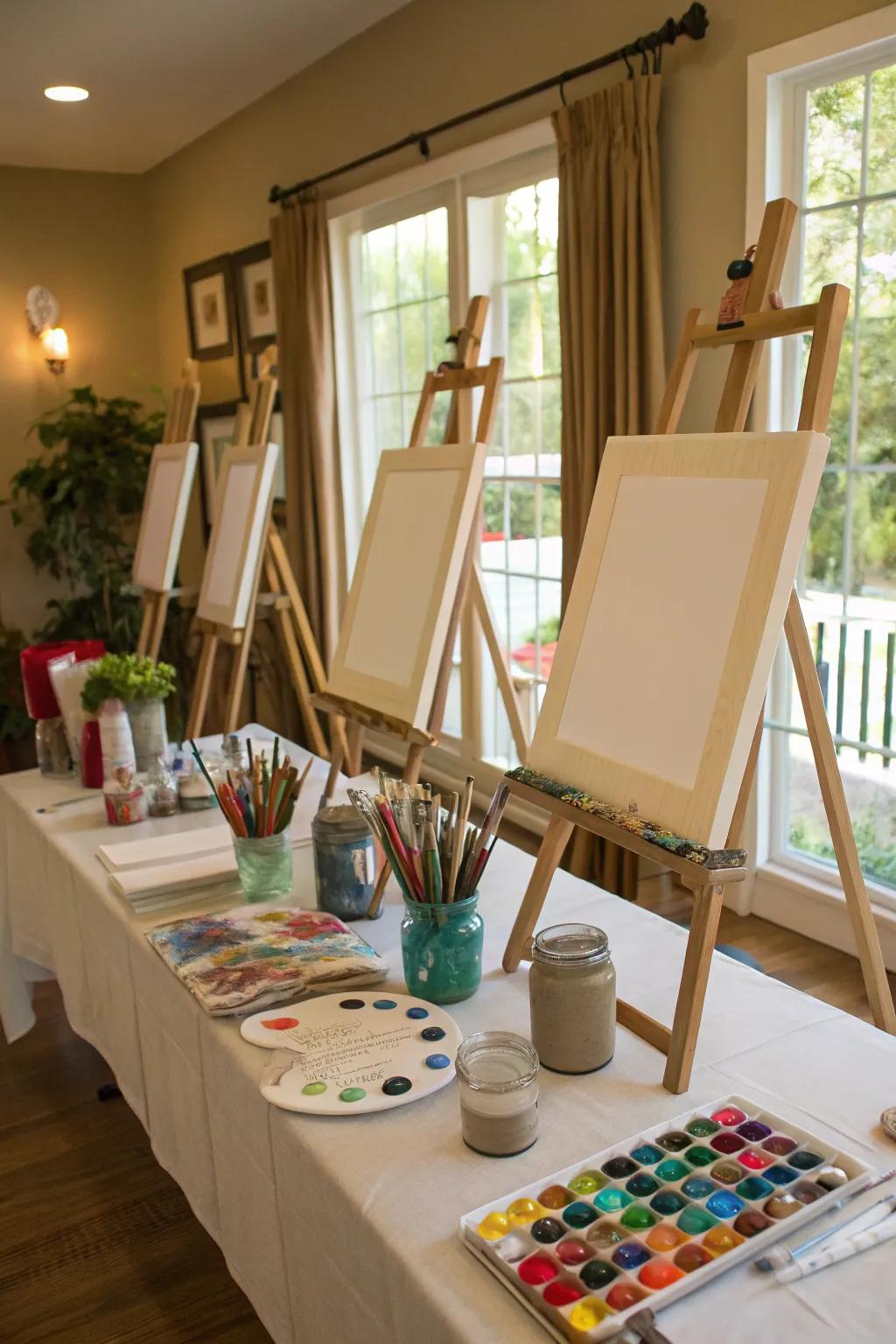 A creative painting station allows guests to express themselves artistically.