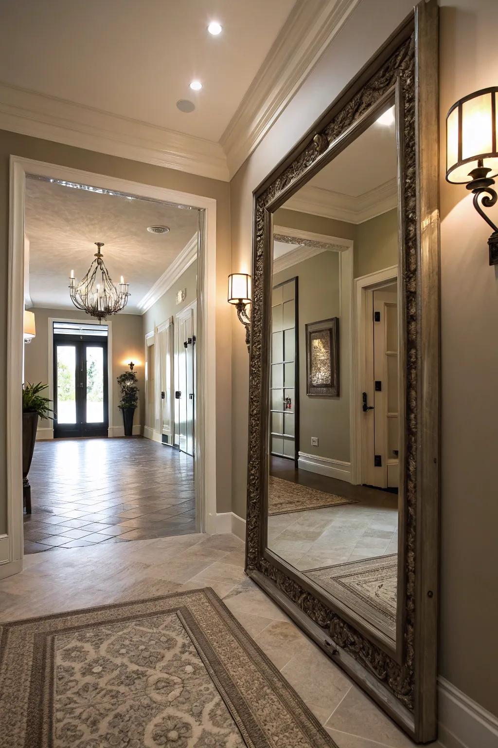 An entryway enhanced by a sizable, brightness-reflecting reflector.