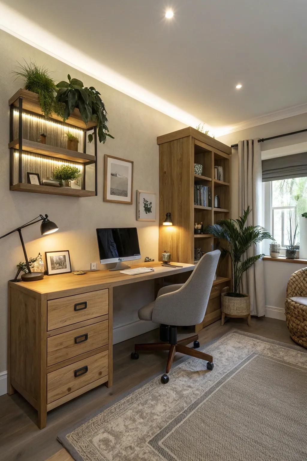 Hidden lighting creates a serene and sophisticated ambiance.