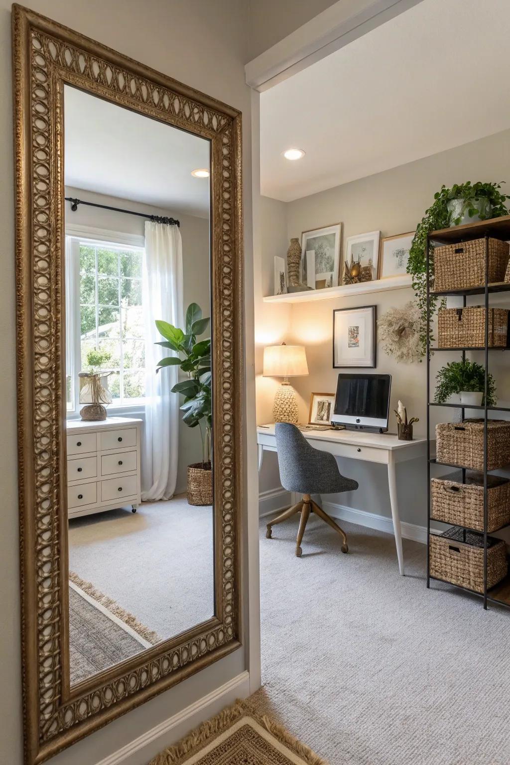 Mirrors reflect light and make your office feel more spacious and welcoming.