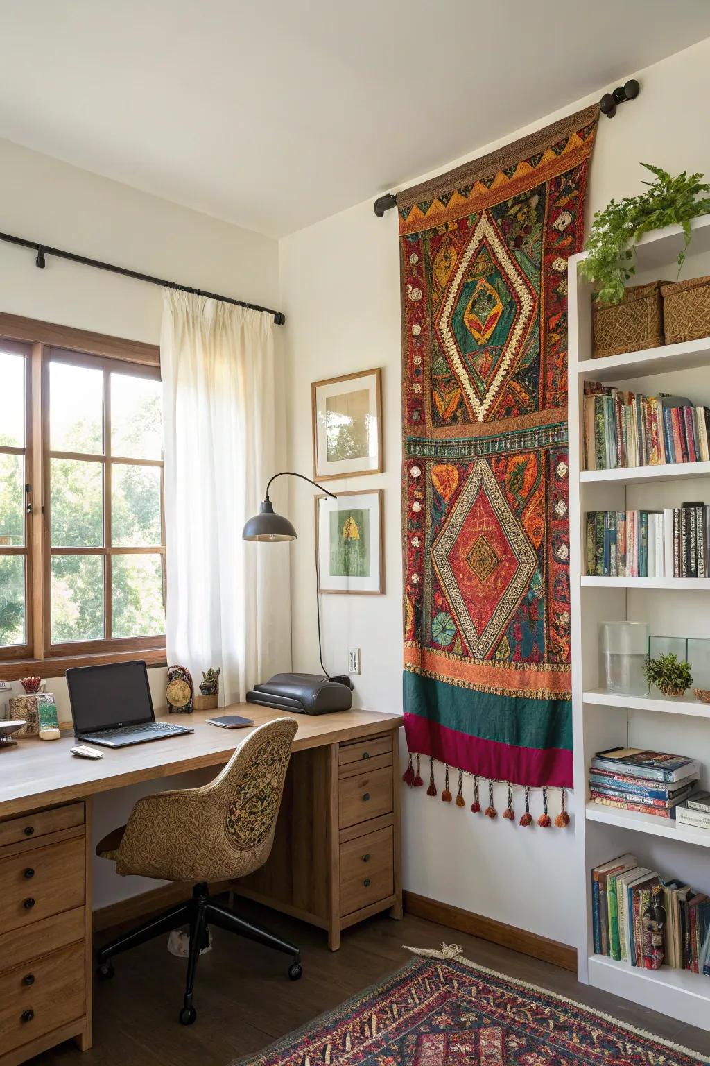 Fabric hangings introduce color and texture to your walls.