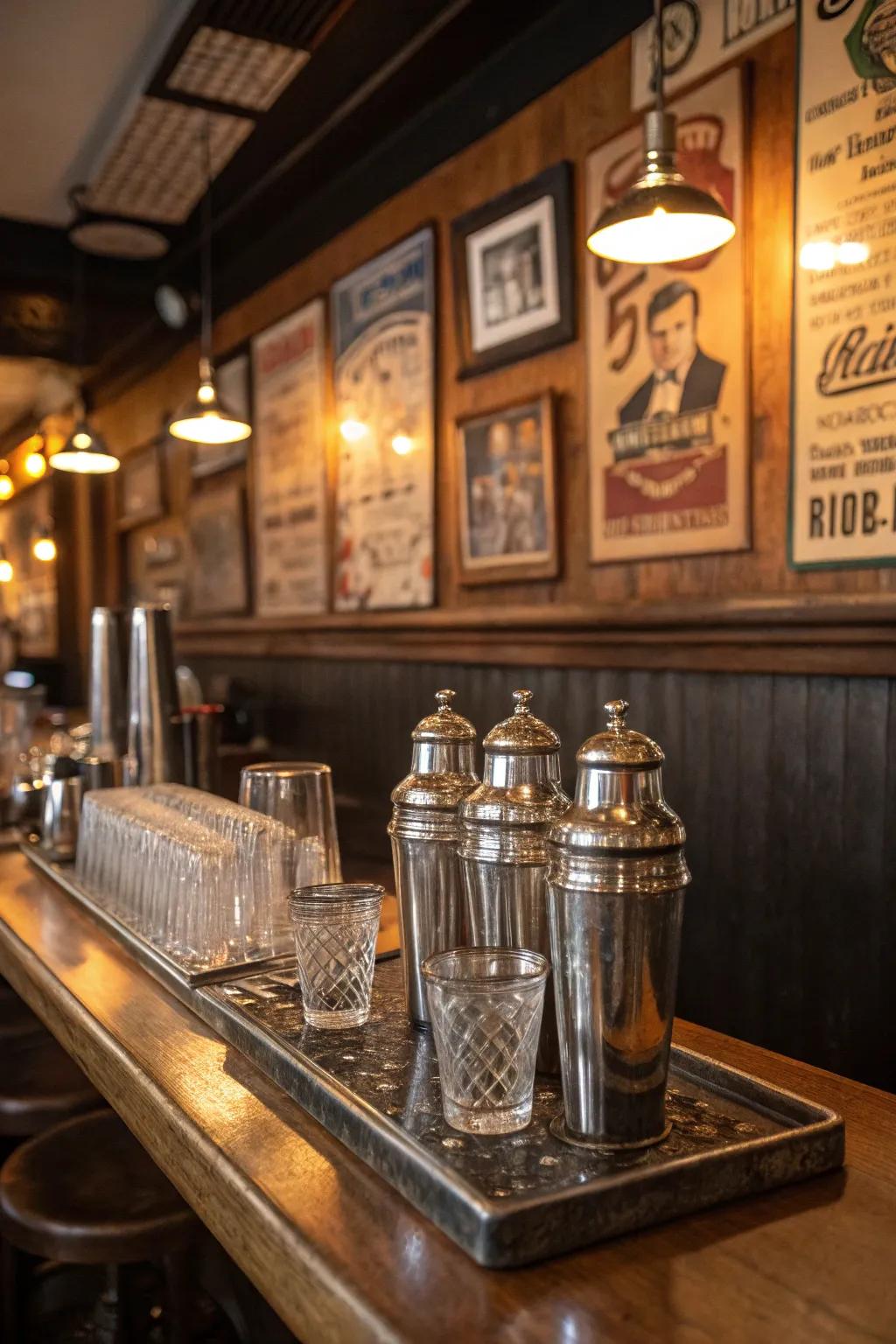 Antique bar accessories add authenticity and style.